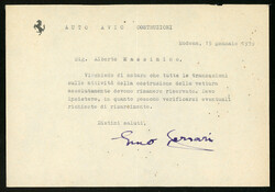 Auto, 1939, Enzo Ferrari, eigenhändige Unterschrift auf Briefbogen ...