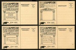 OLYMPIADE 1928 AMSTERDAM, 4 versch. ungebr. Werbe-Karten im schwarzem ...
