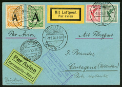 9.9.26, Flp.-Brief aus Görlitz nach Kolumbien mit Scadta 5 und 10 C. ...