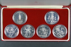 6mal 1 Rbl. Olympiade 1980 in Schatulle, dazu eingeschweißter Satz ...