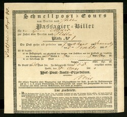 Berlin, seltener gedruckter Schnellpost-Cours Passagier-Billet für ...