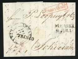 MEMEL, L2 a. Kab-Franco Brief nach Schiedam mit rotem Ra1 Franco tout ...