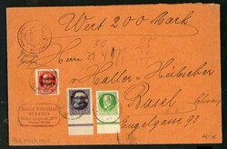 UR-Stück 2 Mk. Volksstaat geschn. mit Beifr. 15 + 5 Pfg. a. seltenem ...