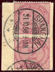 2 Mk. im senkr.. Paar a. Kab-Bfst. mit selt. Gitterst. SHANGHAI 31.10 ...