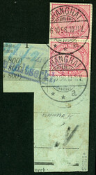 2 Mk., Viererstreifen und 50 Pfg. Aufdruck sowie rücks. noch ein ...