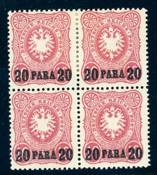 20 Para a. 10 Pfg. Nachdruck im tadellosen ungebrauchten Viererblock, ...