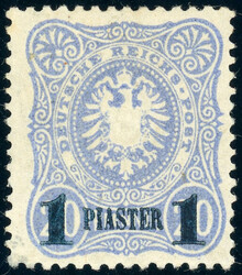 1 Piaster auf 20 Pfg. lebhaftviolettultramarin, die extrem seltene ...