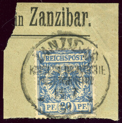20 Pfg. a großem Kab-Bfst. mit vollem St. ZANZIBAR 17/ ...