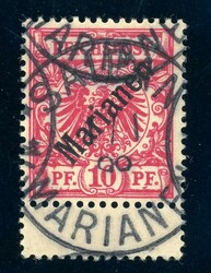 10 Pfg. diagonaler Aufdr. mit unten anh. ZS, tadellos gest. SAIPAN ...