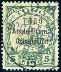 enger Abstand, 5 Pfg. mit blauer Stempel LOME 9/4 14, kleine ...