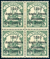 One penny auf 5 Pfg. weiter Abstand, ungebr. Viererblock mit 2 postfr ...