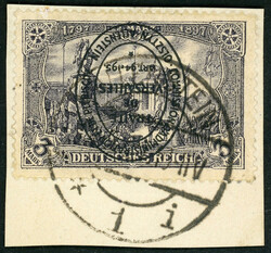 3 Mk. mit kopfstehendem Aufdruck auf Kab-Bfst. Allenstein 19.5.20,FA ...