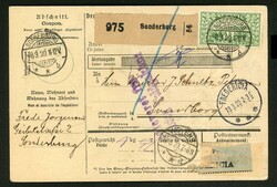 5 Mk. a. Paketkarte aus Sonderburg nach Svendborg, rs. 2 weitere ...