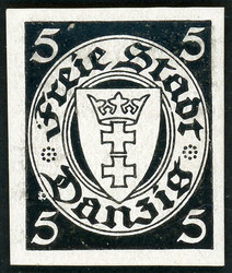 5 Pfg. als ungezähnter Probedruck in schwarz ohne Gummi, KB Bock ...