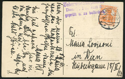 DANZIG 9.11.16, Bed.-AK nach Wien mit selt. viol. L3 ...