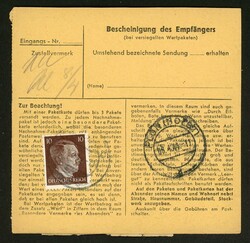 31.3.44, Paketkarte aus Danzig 5 mit Abs. SS "Deutschland"  ...