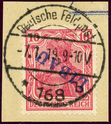 10 Pfg. kopfstehender Aufdruck auf Luxusbfst, sign. (Katalogwert: 250)