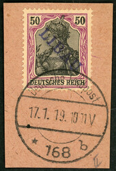 50 Pf. Germania mit violettblauem Aufdruck Typ II glasklar gestpl. ...