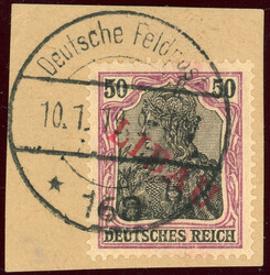50 Pf. Germania mit roten Aufdruck Typ II ideal gestpl. auf Bf.-St. ...