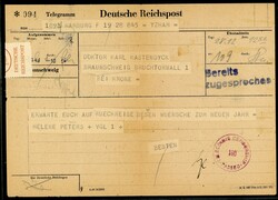 30.12.46, Telegramm aus Hamburg nach Braunschweig mit sehr seltenem ...