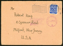 13.2.47, Brief aus Nürnberg in die USA mit selt. viol. Masch ...