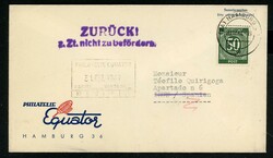 20.12.47, Brief aus Hamburg nach Spanien mit viol. L2 ZURÜCK!/z.Zt. ...