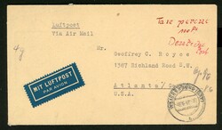 8.6.48, 4 gr. Luftp.-Brief in die USA aus Weissenburg mit hs. in rot ...