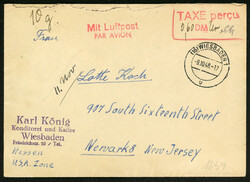 9.10.48, Wiesbaden, Not-Aerogramm mit 2 roten Stempeln Mit ...