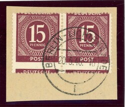 15 Pfg. lila im waager. stark verzähnten Paar auf Kab-Bfst. mit St. ...