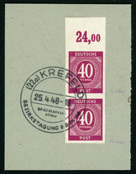 40 Pfg. Ziffer im senkrechten ungezähnten Oberrandpaar auf Luxusbfst ...