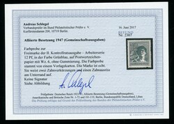 12 Pfg. Probedruck Farbprobe von Vorlagekarton Wz.6 grünblau ohne ...
