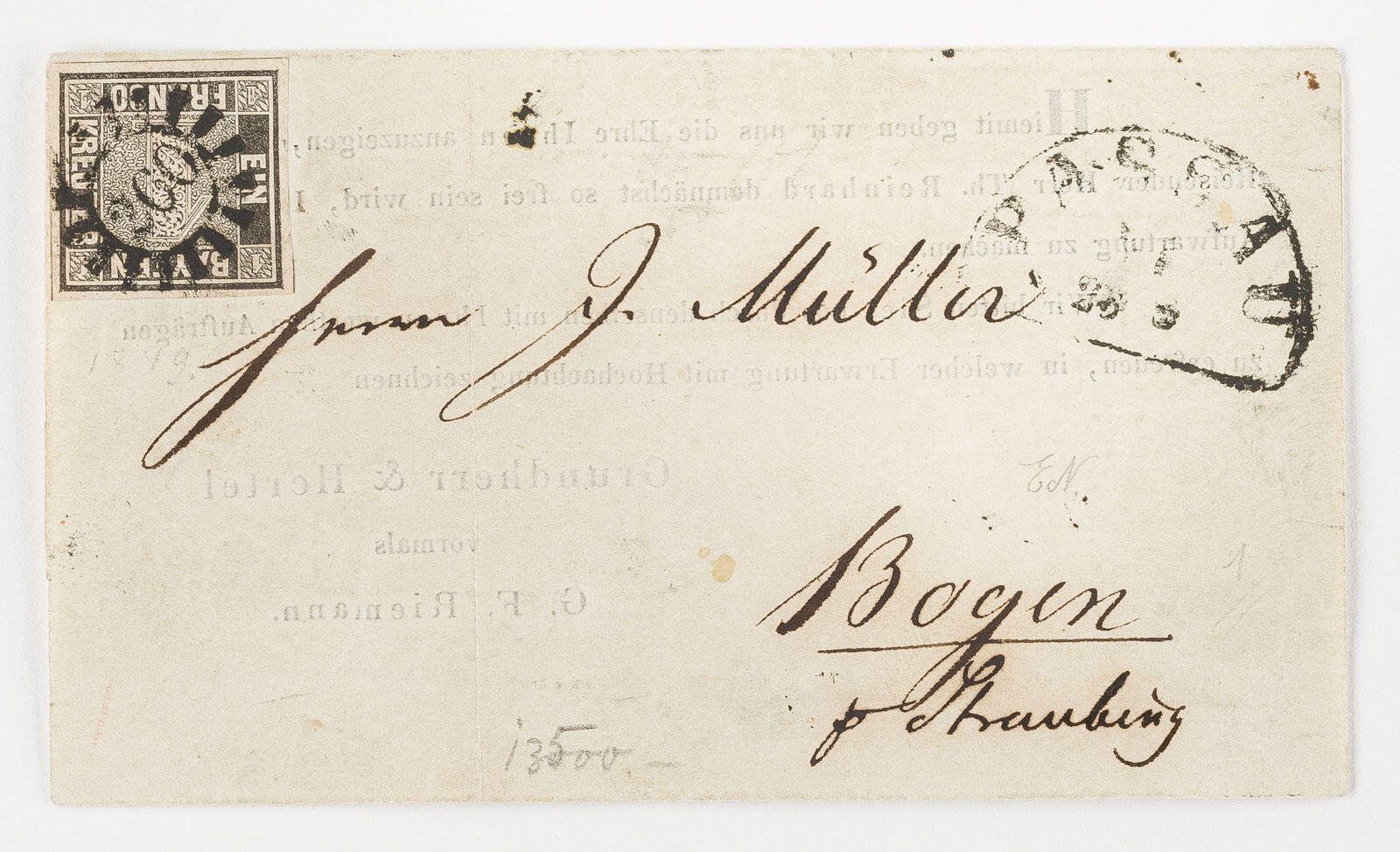 ALTDEUTSCHLAND BAYERN Bayern 1 Kreuzer 1850 auf Faltbrief mit klarem ...