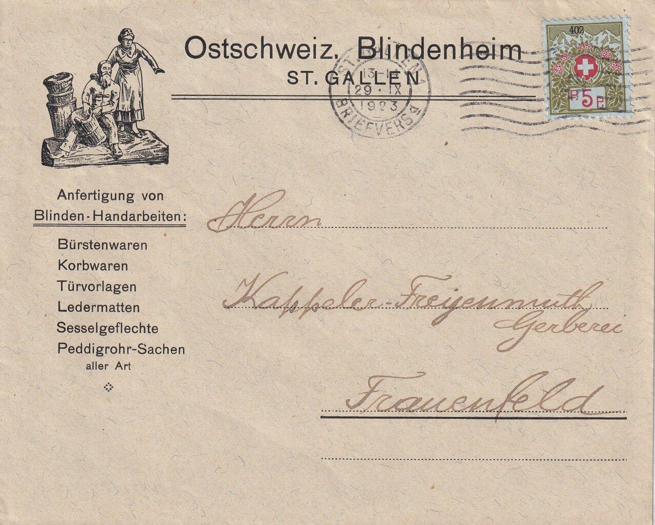 1923 (29.09) Frauenfeld, 5 Rp. Drucksache mit 5 Rp. ...