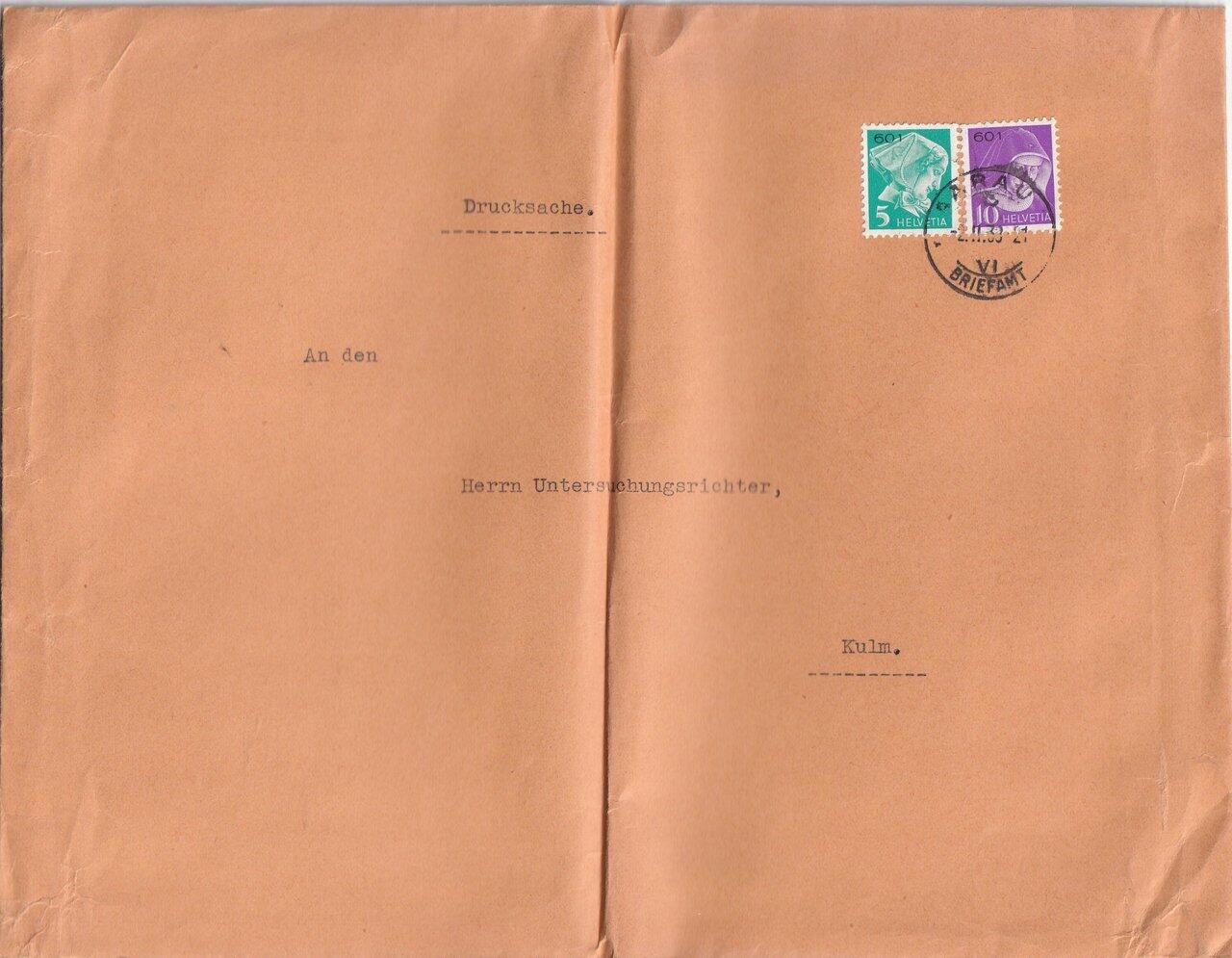 1939 (03.03.) Aarau (Karte AG), 15 Rp. Drucksache (250 - 500 Gramm!) ...