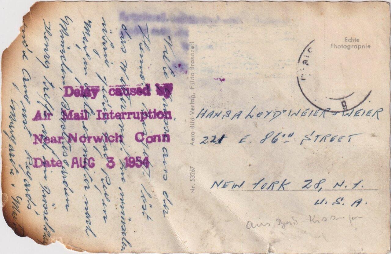 1954 (03.08.) Flugzeugabsturz Norwich, USA. Ansichtskarte nach New ...