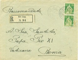 Eingeschriebener Brief an Papst Pius XI in Rom, Vatikan. Briefaufgabe ...