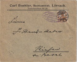  Lörrach, Baden, 15 Rpf. Brief im Grenzrayon nach Riehen, Schweiz. ...