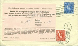 1949 (18.02.) Edgware, Grossbritannien, Mit 15 Rp. Nachporto belegter ...