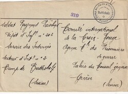 Interniertenlager Buttisholz LU. Brief an das Rote Kreuz Genf. ...
