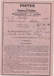 1844 (10.09.) Posten de Cantons St. Gallen, Reiseschein für Eilwagen ...