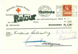 1933 (19.03.) BIEL (BIENNE) 1/VERSAND, NN-Vordruck-PK "Schweiz. Rotes ...