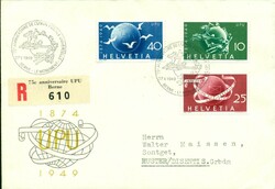 1949 (27.05.) 75 Jahre UPU, Sonderumschlag mit passendem Stempel und ...