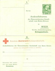 1915 ROTES KREUZ WIEN, Vordruck Doppel-PK: Teil 1 mit 5-Heller ...