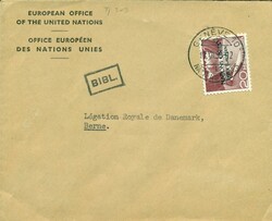 1958 (12.12.) Genève Nations Unies, 20 Rp. Brief an die dänische ...
