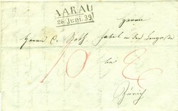 1839 (26.06.) Aarau, taxierter Faltbrief nach Zürich. Brief mit ...