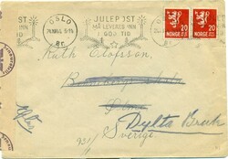 1944 (24.12.) Oslo, Norwegen, 40 Öre Brief nach Schweden. ...