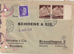 1944 (29.03.) Bregenz, 12 Rpf. Brief im Grenzrayon nach Kreuzlingen, ...