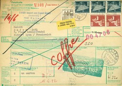 1982 (08.06.) Keltern, 18,40 Mark, Wert-Paketkarte nach Lyon, ...