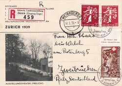 1939 (11.08.) Schweiz. Landesausstellung Zürich, R-Postkarte nach ...