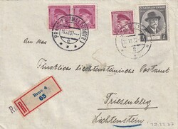 1937 (19.11.) Brno 4, Tschechoslowakiei, R-Brief nach Triesenberg, ...